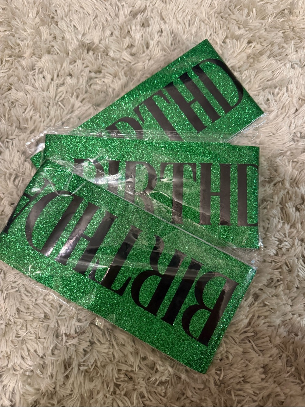 Green Glitter 'Birthday' Banner Party Sashes 3 Pack